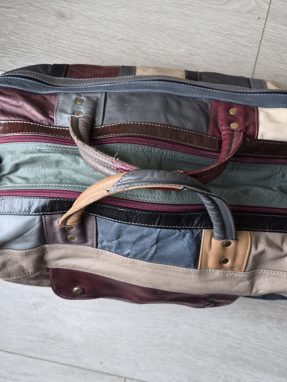 Vintage Mexican Patchwork Leather Duffel Bag Large Weekender Carry On - Picture 3 of 8